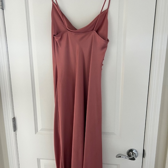 Zara Dusty Pink Elegant Satin Slip Dress with Button high Slit - Picture 9 of 10